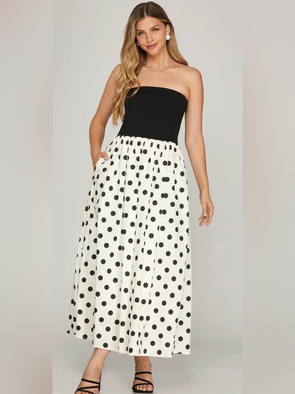 She + Sky NWOT Women’s strapless black & white midi dress. Medium.